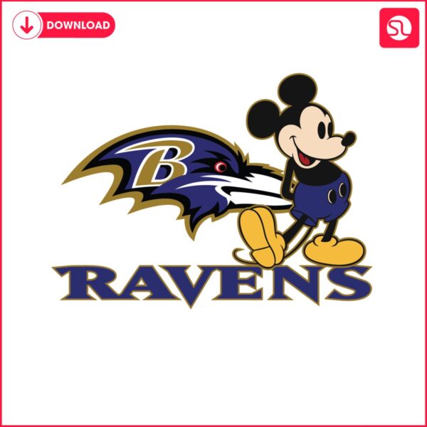 The Mickey Football Baltimore Ravens Logo SVG featuring Mickey Mouse.