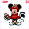 A cartoon of Mickey Mouse holding a football and a coffee, showcasing the San Francisco 49ers SVG logo.