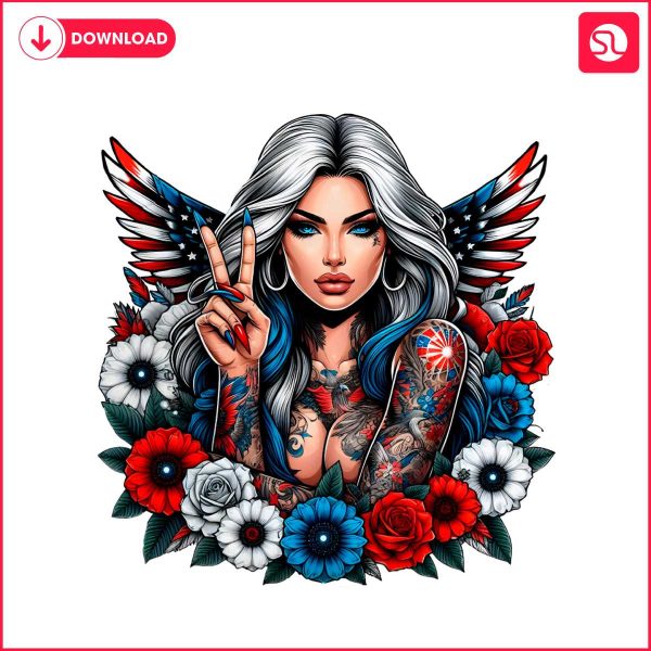 retro-trump-girl-tattoos-red-white-blue-flowers-png